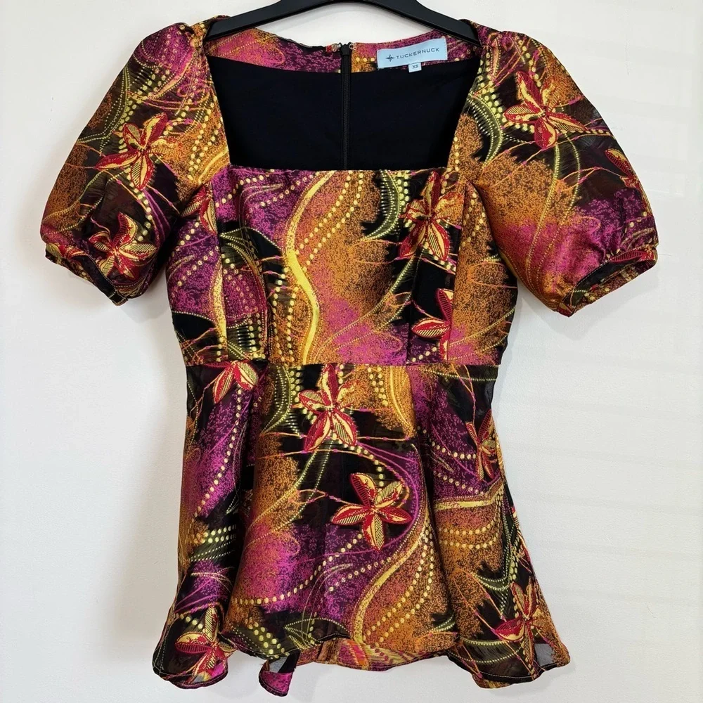Tuckernuck babydoll square neck Puff short sleeves magenoto purple ankara blouse